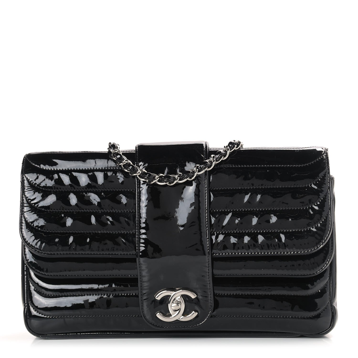 Chanel Patent Horizontal Quilted Jumbo Single Flap Black 1 of 9