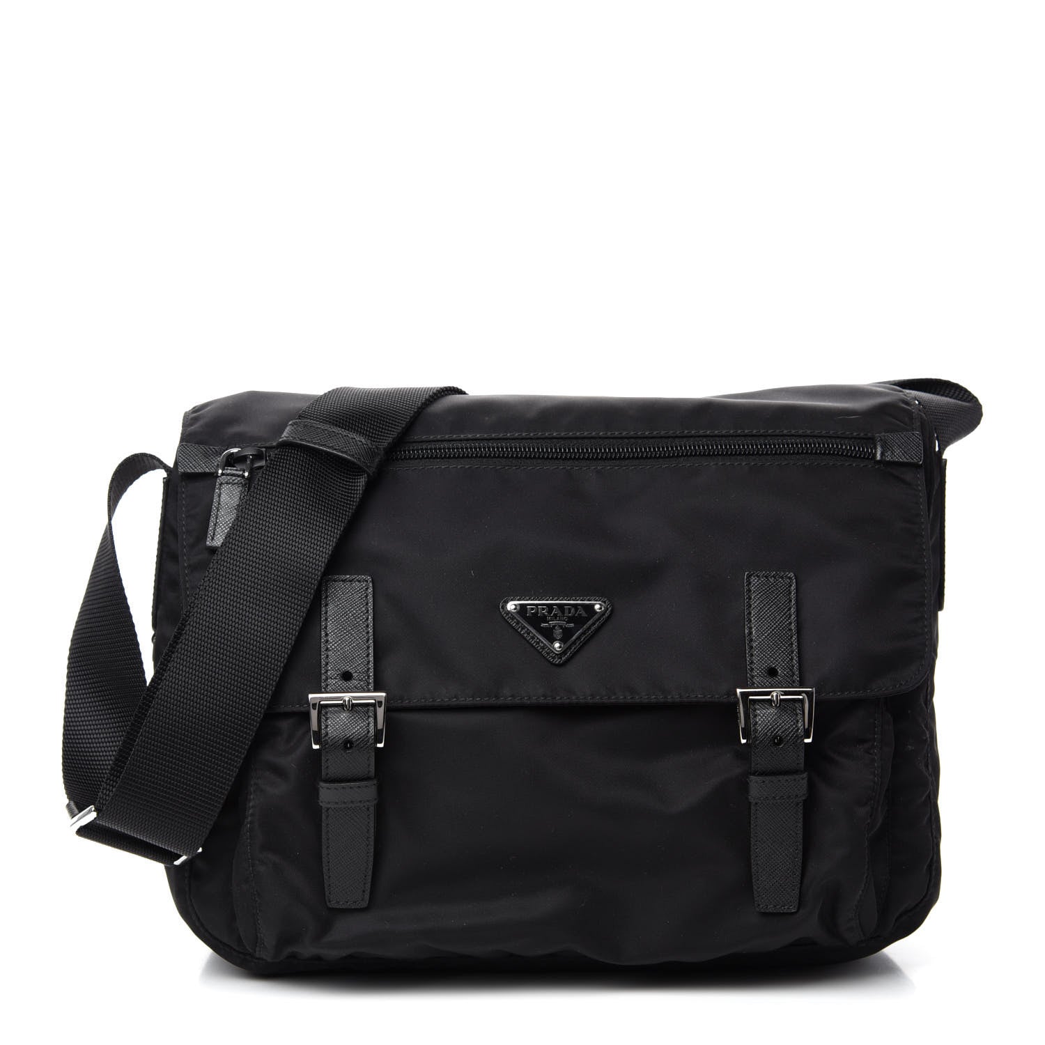Prada Tessuto Nylon Saffiano Messenger Bag Black 1 of 10