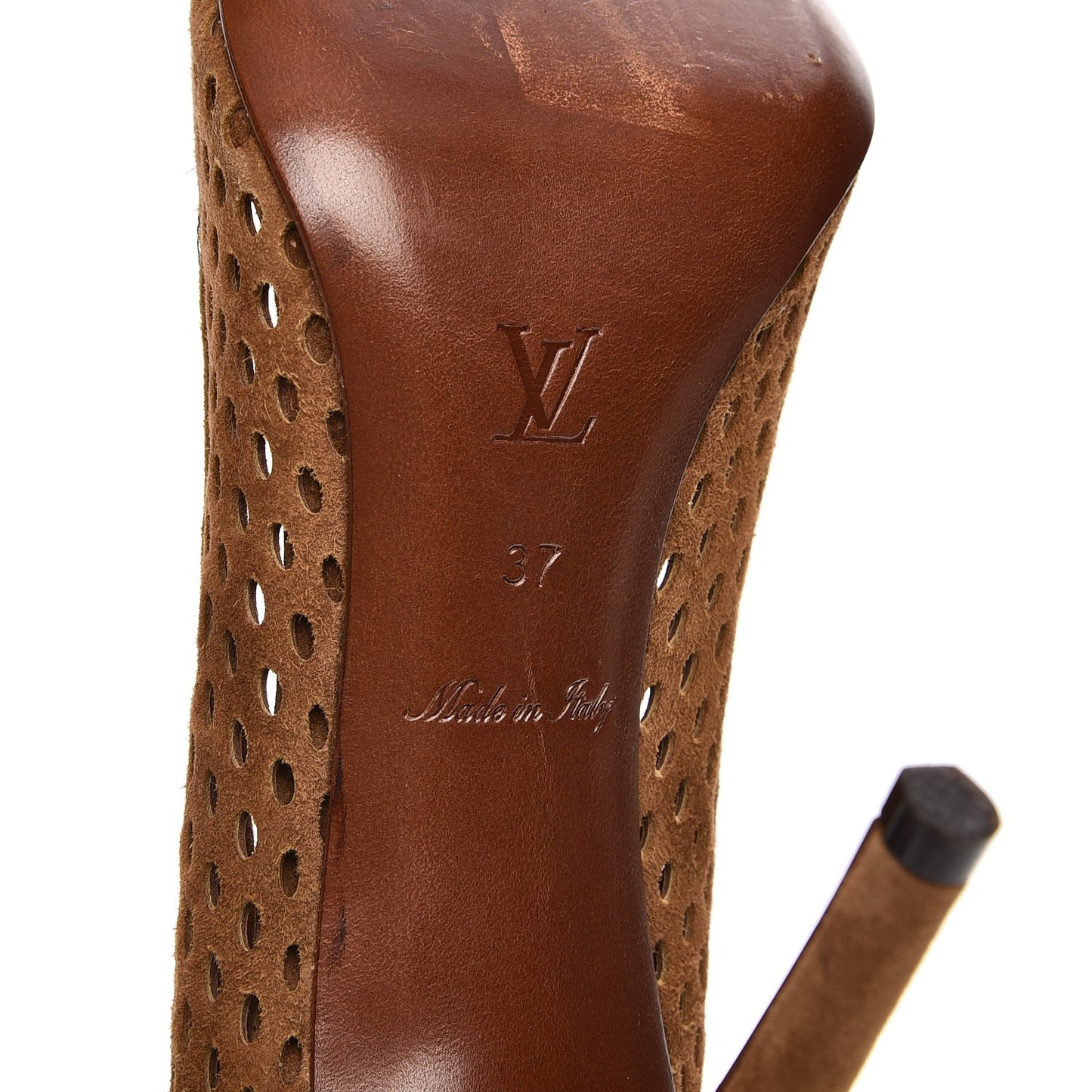 Suede Perforated Eyeline Pumps 37 Brown