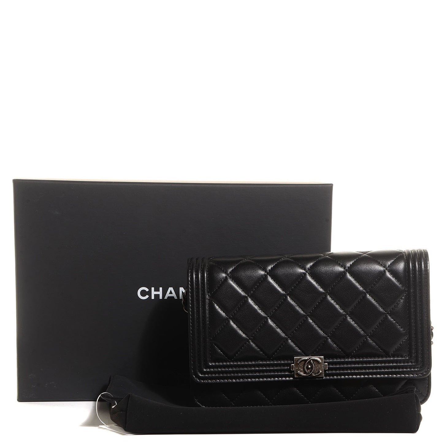 Lambskin Boy Wallet On Chain WOC Black
