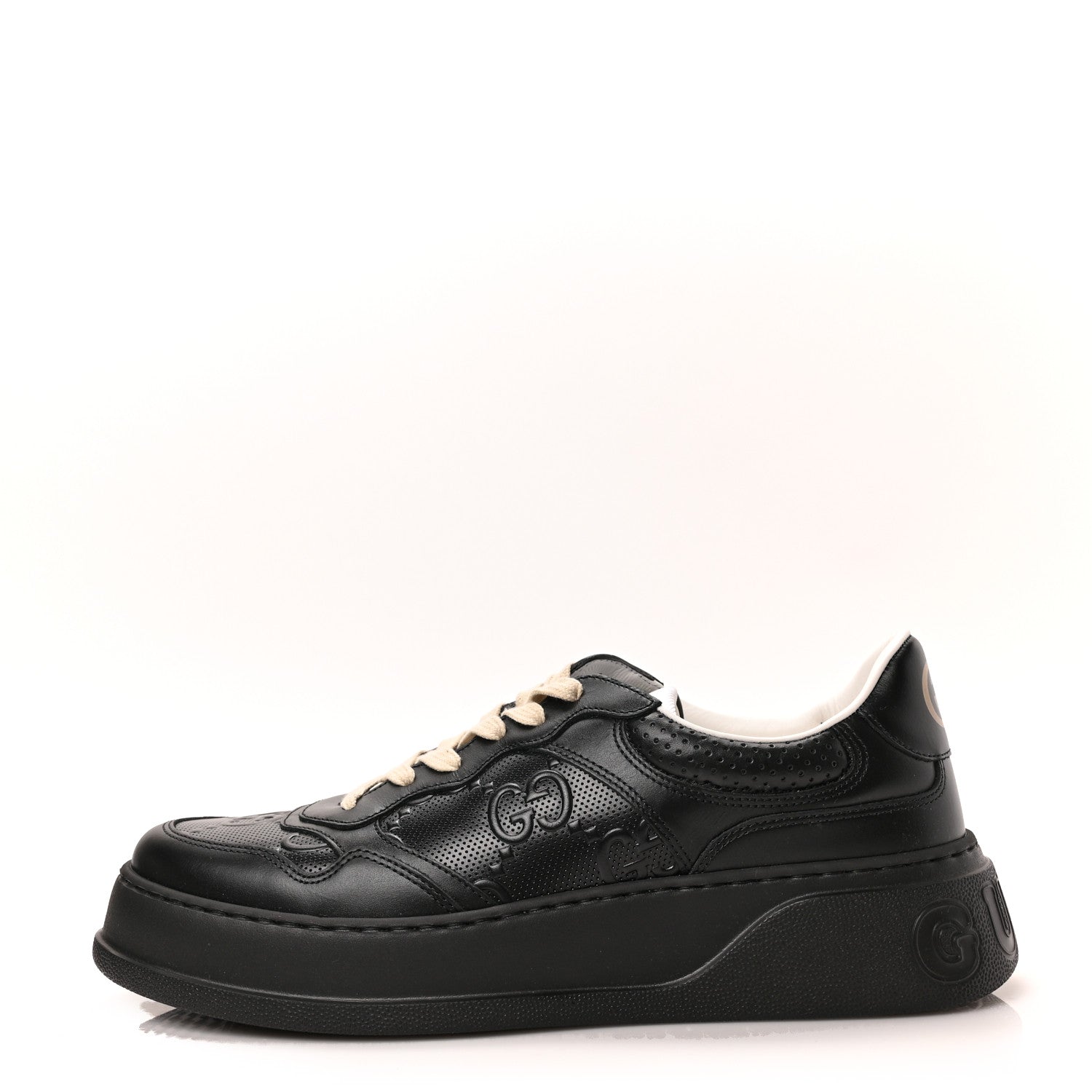 Gucci Calfskin GG Tennis Embossed Perforated Mens Interlocking G 55mm Sneakers 10.5 Black 1 of 9