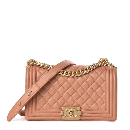 Chanel Lambskin Quilted Medium Boy Flap Dark Beige 1 of 15