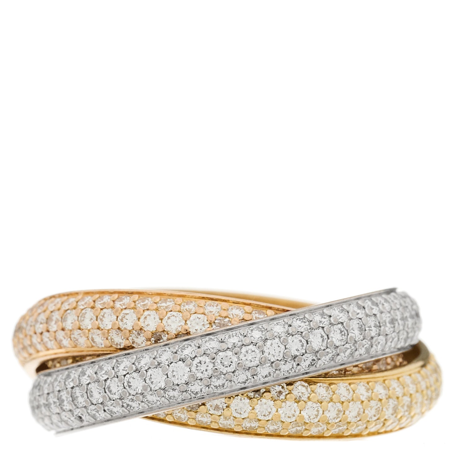 Cartier 18K White Yellow Pink Gold Diamond MM Trinity Full Paved Ring 57 8 3 of 7