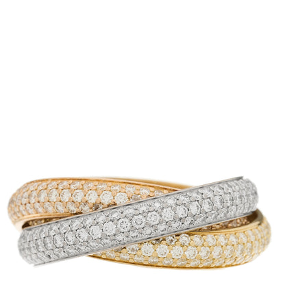 Cartier 18K White Yellow Pink Gold Diamond MM Trinity Full Paved Ring 57 8 3 of 7