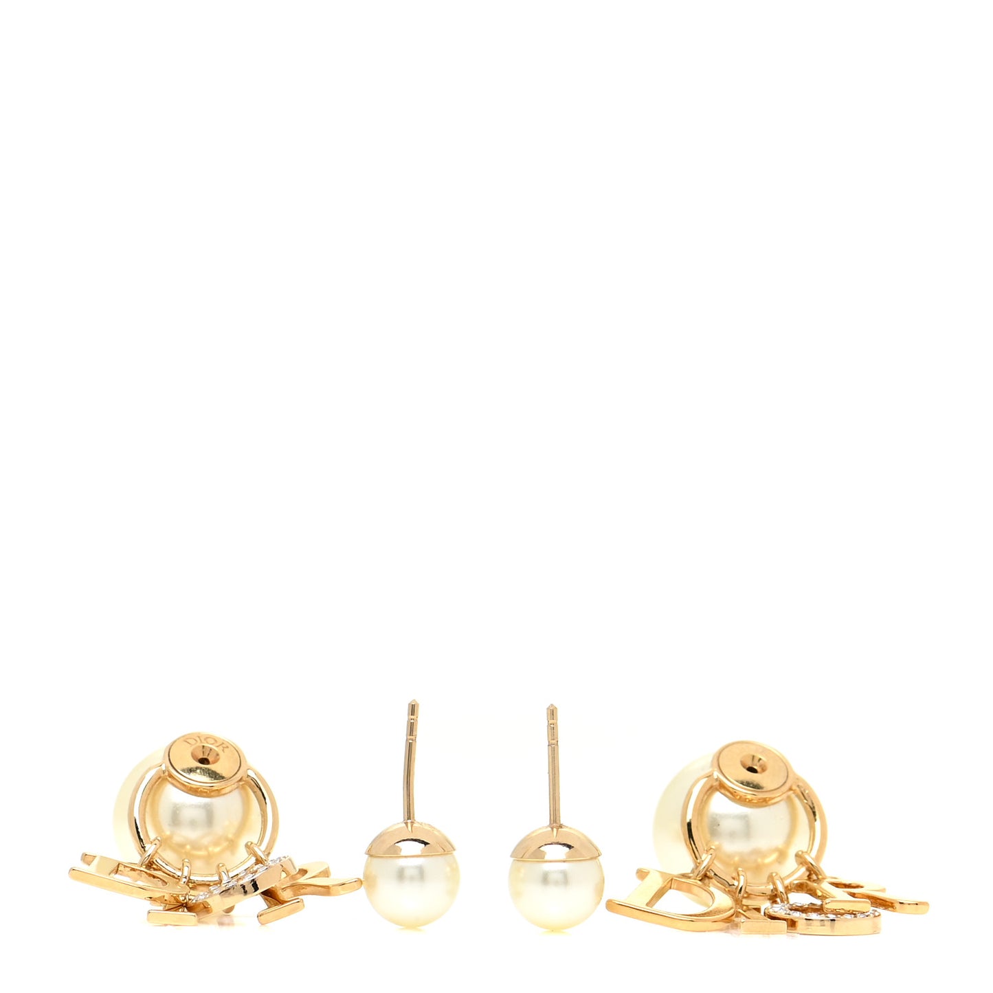 Pearl Crystal Tribal Logo Charms Earrings Gold