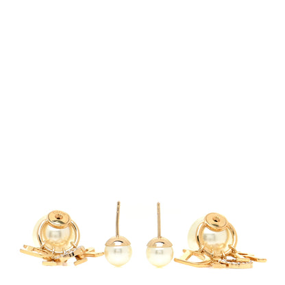 Christian Dior Pearl Crystal Tribal Logo Charms Earrings Gold 3 of 6