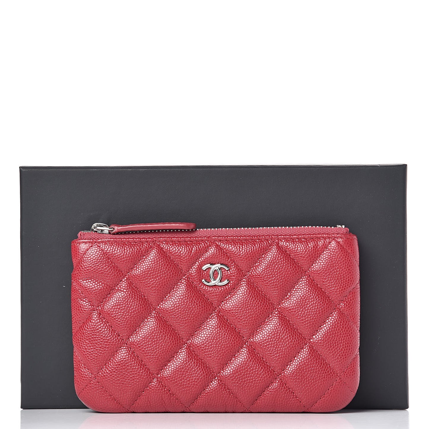 Caviar Quilted Small Cosmetic Case Dark Pink