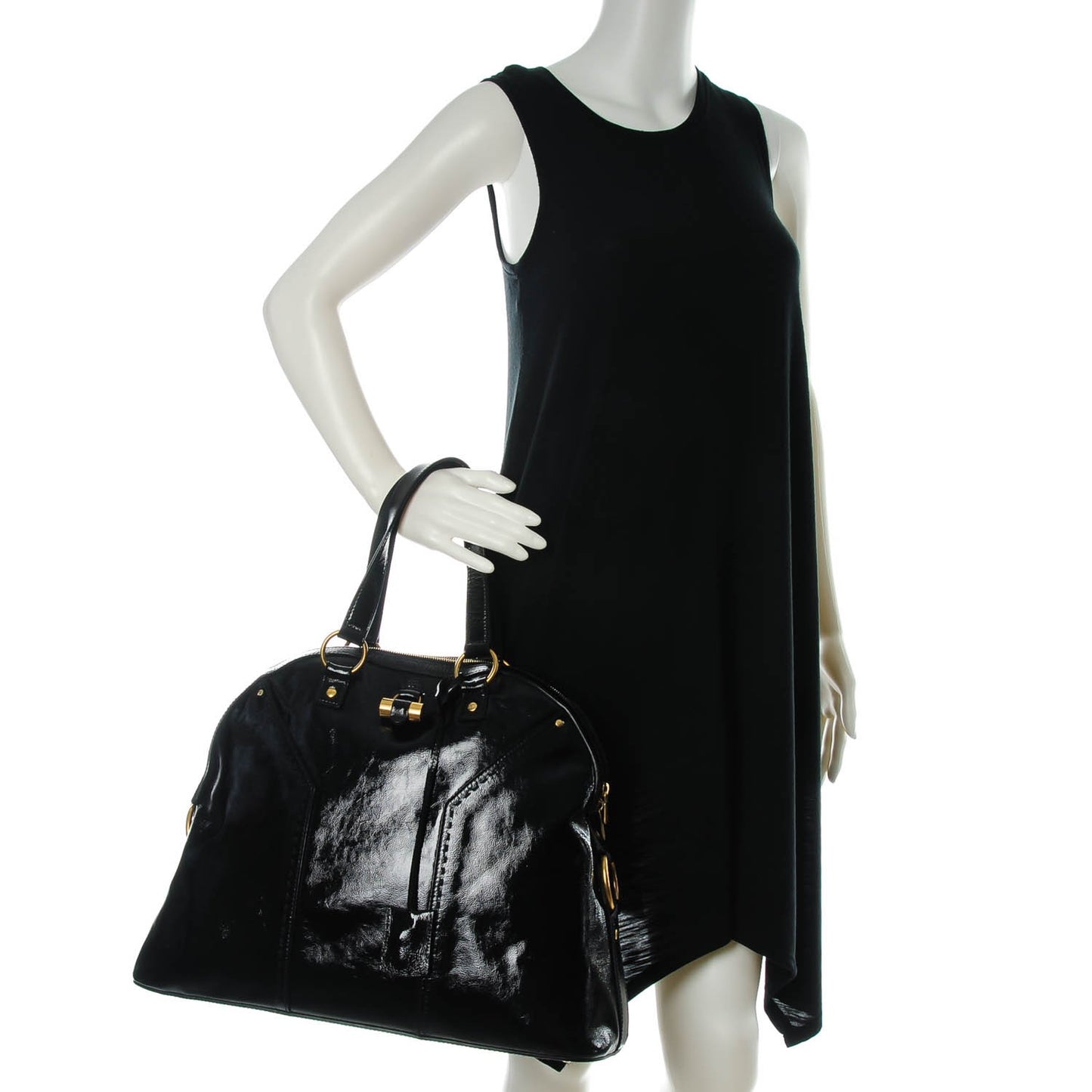 Patent Calfskin Oversized Muse Black