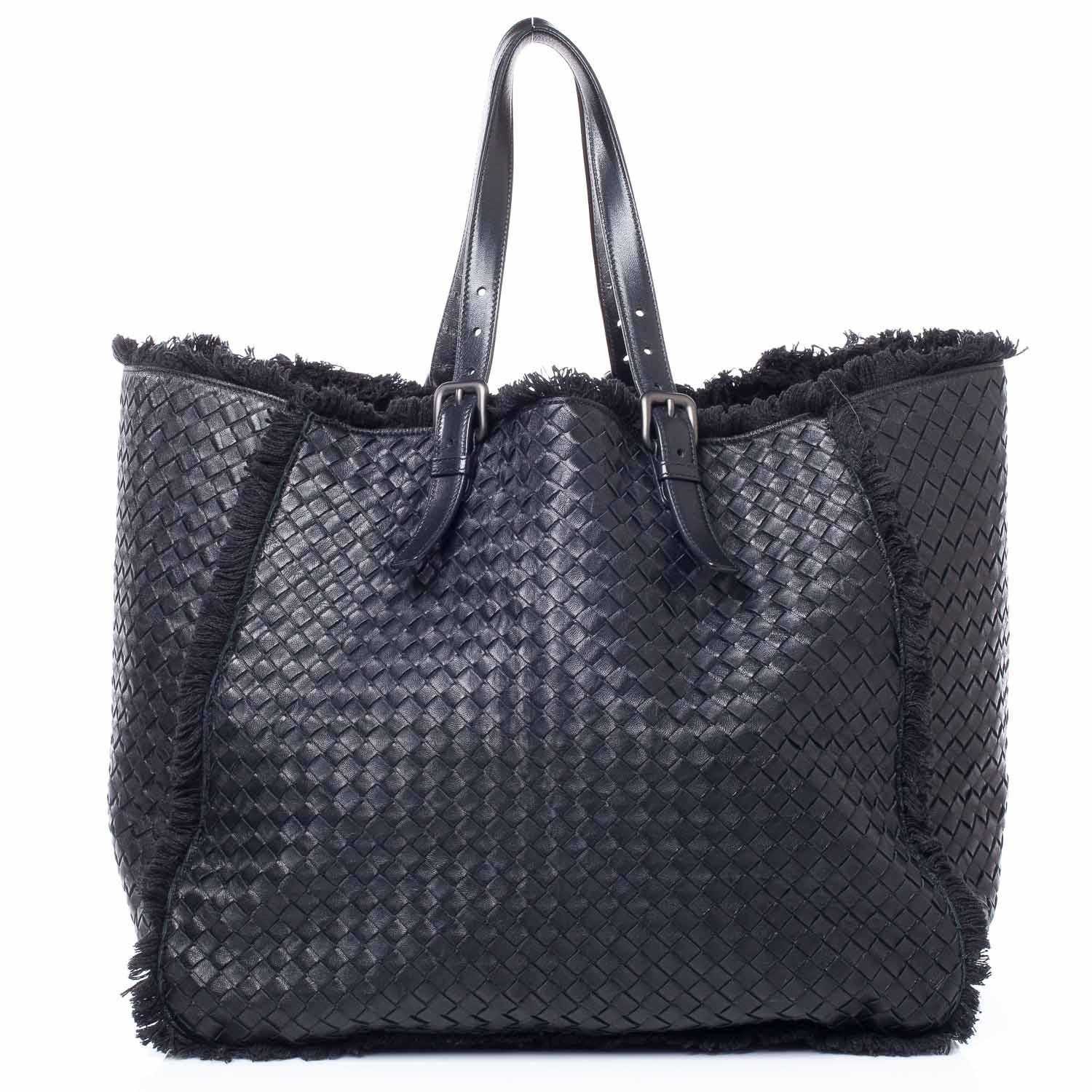 Bottega Veneta Nappa Intrecciato Canvas Fringe Maltinto Tote Nero Black 4 of 9