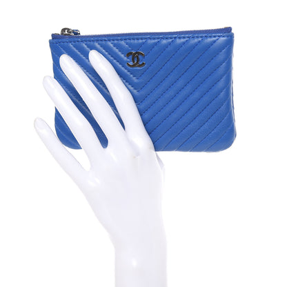 Chanel Lambskin Chevron Quilted Small Cosmetic Case Blue 2 of 8