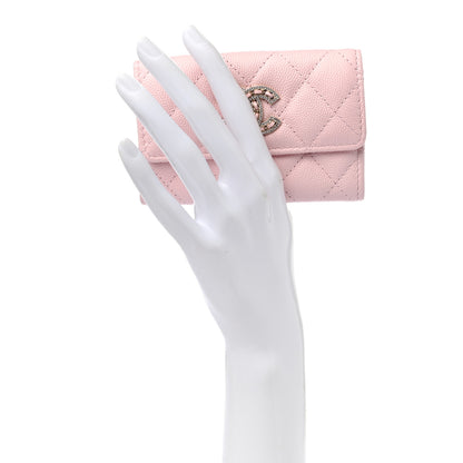 Chanel Caviar Quilted Crystal CC Flap Card Holder Pink 3 of 9