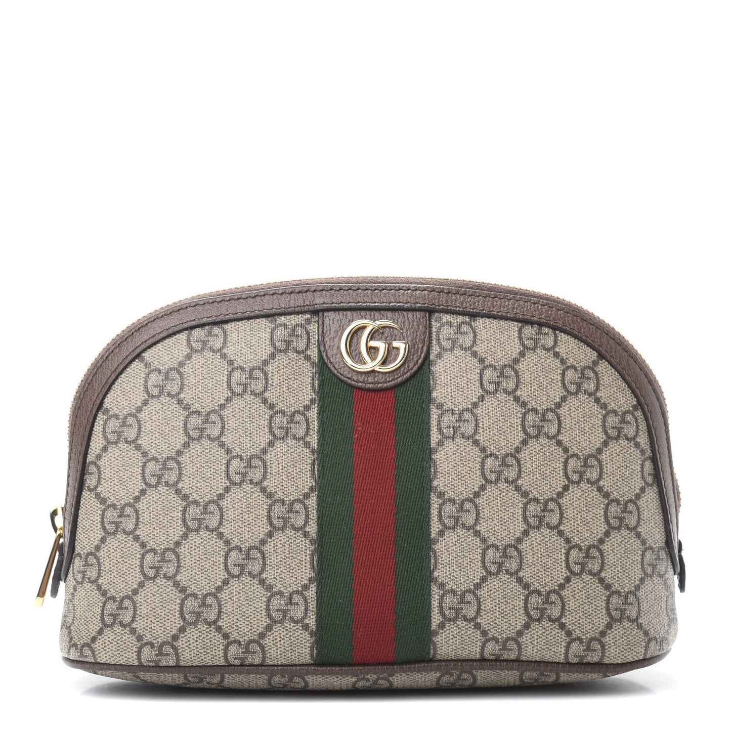 GG Supreme Monogram Textured Calfskin Web Large Ophidia Cosmetic Case Beige Ebony New Acero