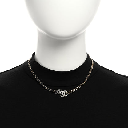 Chanel Metal Calfskin Crystal Double CC Short Necklace Black Gold 2 of 5