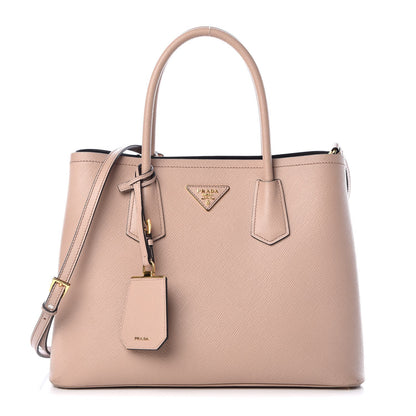 Prada Saffiano Cuir Medium Double Bag Cammeo Black 1 of 17