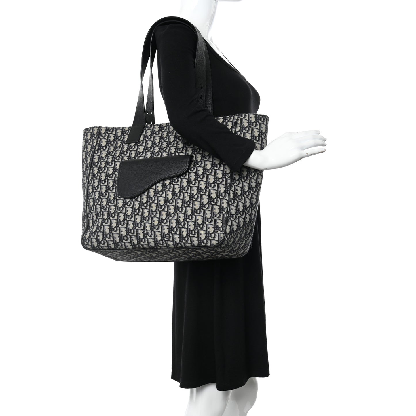 Oblique Saddle Tote Beige Black