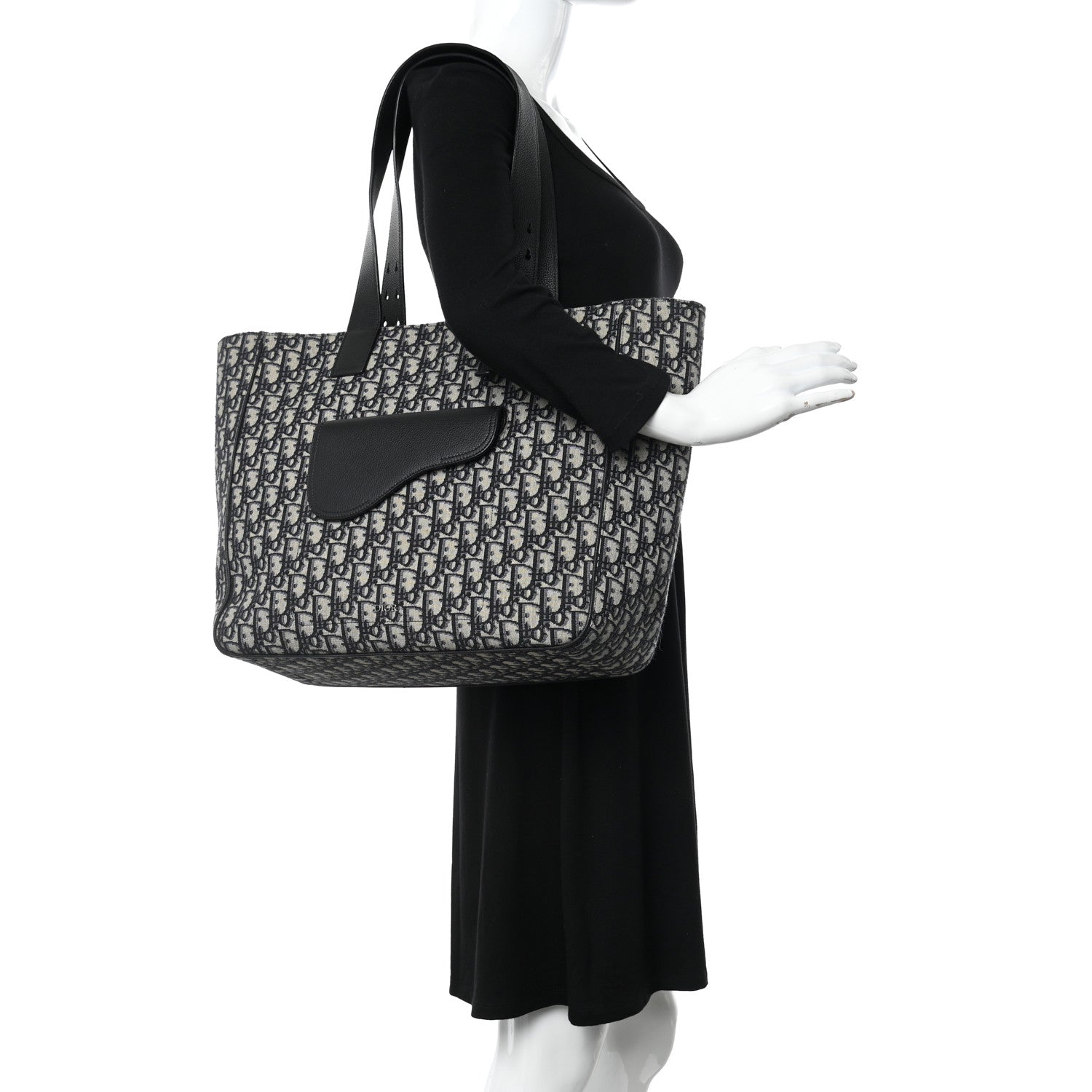 Christian Dior Oblique Saddle Tote Beige Black 2 of 10