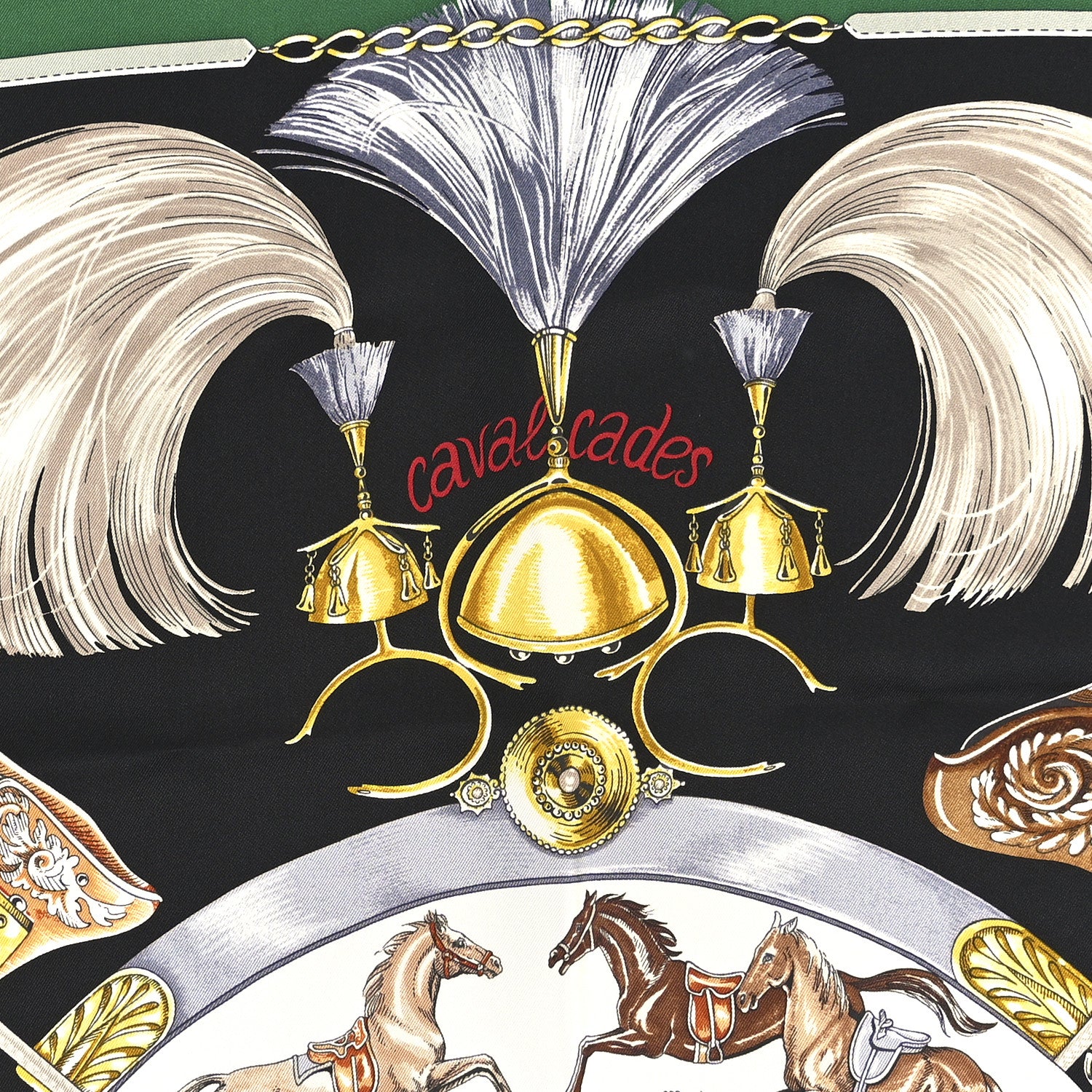 Hermes Silk Cavalcades Scarf 90 Vert Black Brun 3 of 10