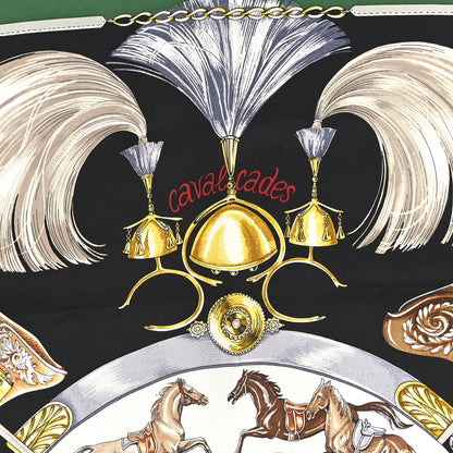 Hermes Silk Cavalcades Scarf 90 Vert Black Brun 3 of 10