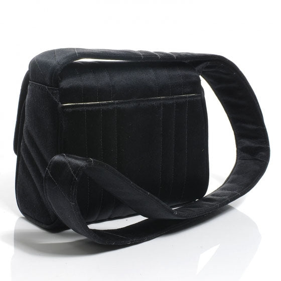 Satin Vertical Quilt Mini Flap Shoulder Bag Black