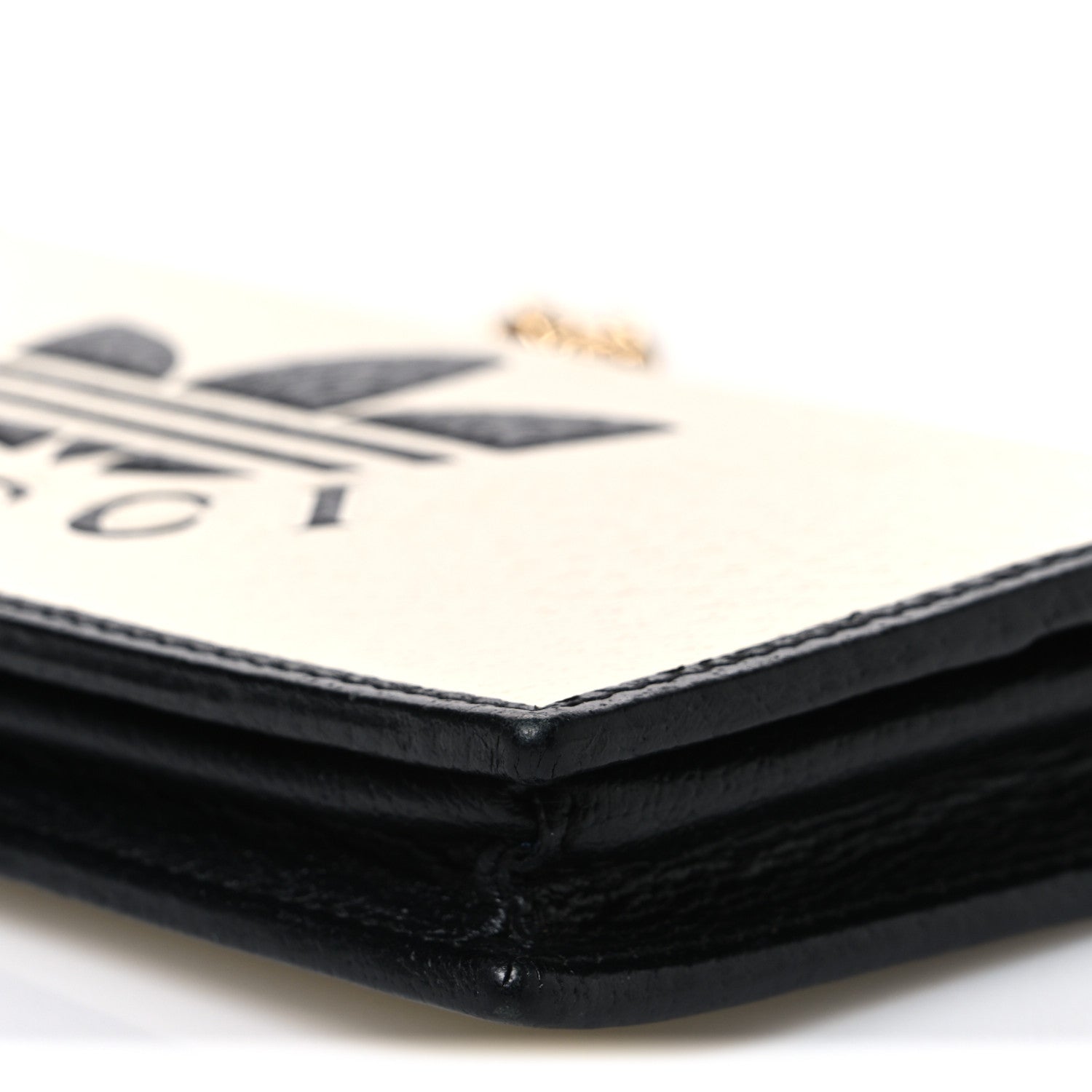 Gucci X ADIDAS Textured Dollar Calfskin Trefoil Embossed Wallet On Chain Off White Black 10 of 10
