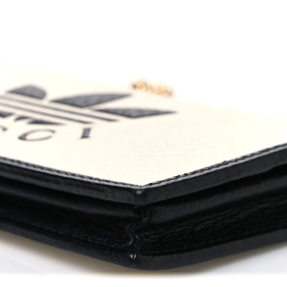 Gucci X ADIDAS Textured Dollar Calfskin Trefoil Embossed Wallet On Chain Off White Black 10 of 10