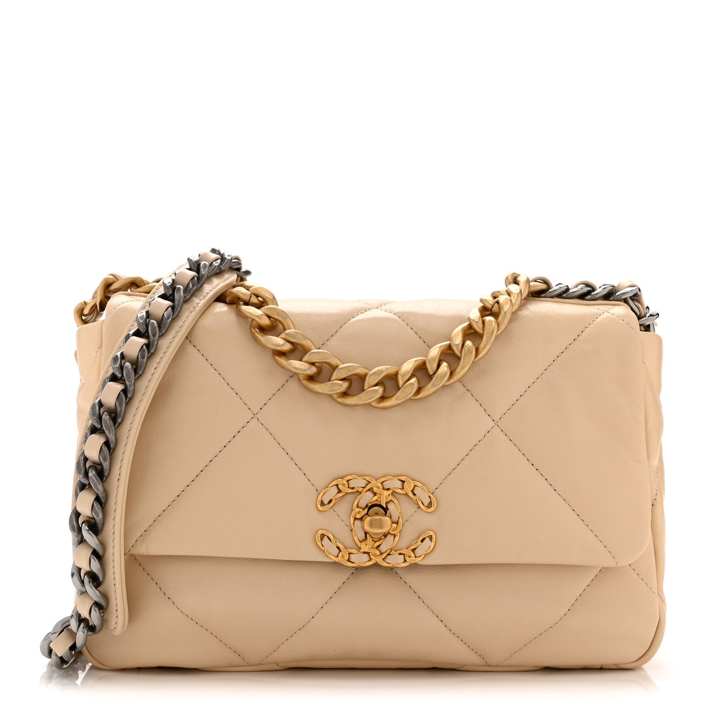 Lambskin Quilted Medium Chanel 19 Flap Light Beige