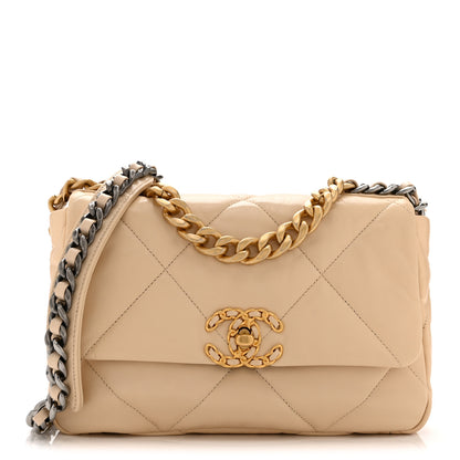 Chanel Lambskin Quilted Medium Chanel 19 Flap Light Beige 1 of 10