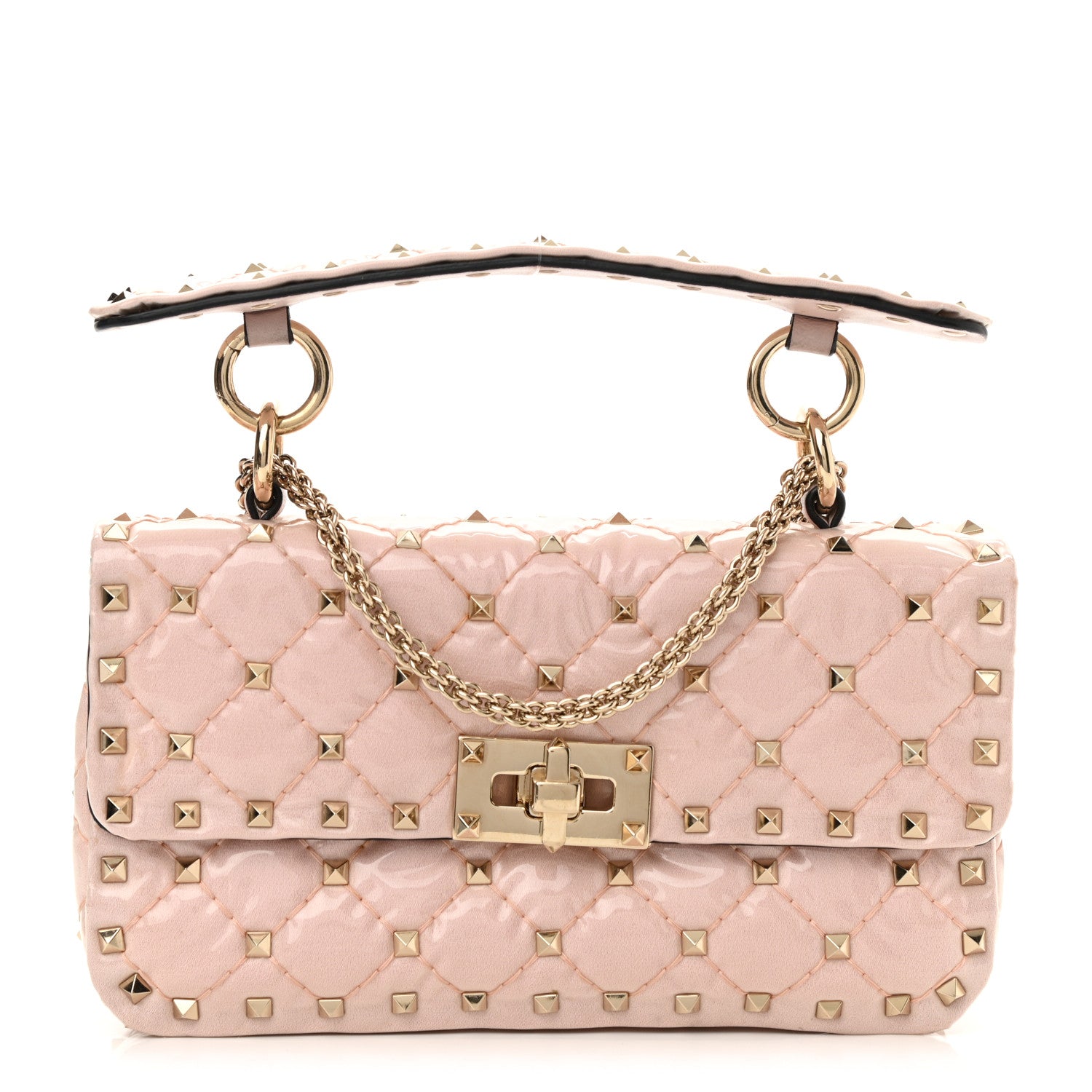 Valentino Garavani Patent Small Rockstud Spike Shoulder Bag Water Rose 1 of 8