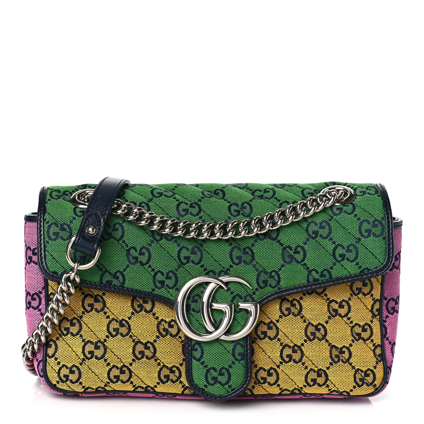 Monogram Multicolor Matelasse Diagonal Small GG Marmont Shoulder Bag Green Blue Yellow Light Blue Pink