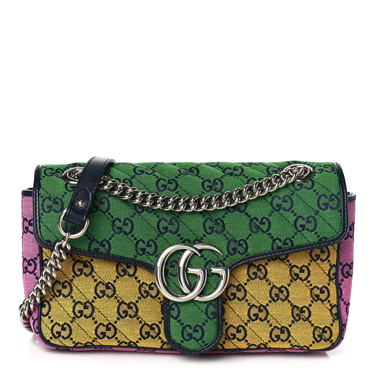 Gucci Monogram Multicolor Matelasse Diagonal Small GG Marmont Shoulder Bag Green Blue Yellow Light Blue Pink 1 of 9