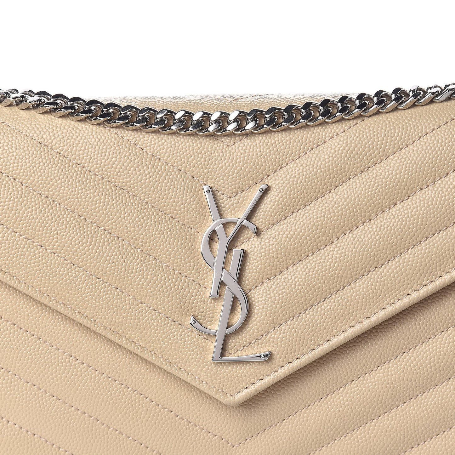 Grain De Poudre Matelasse Chevron Monogram Chain Wallet Nude Powder