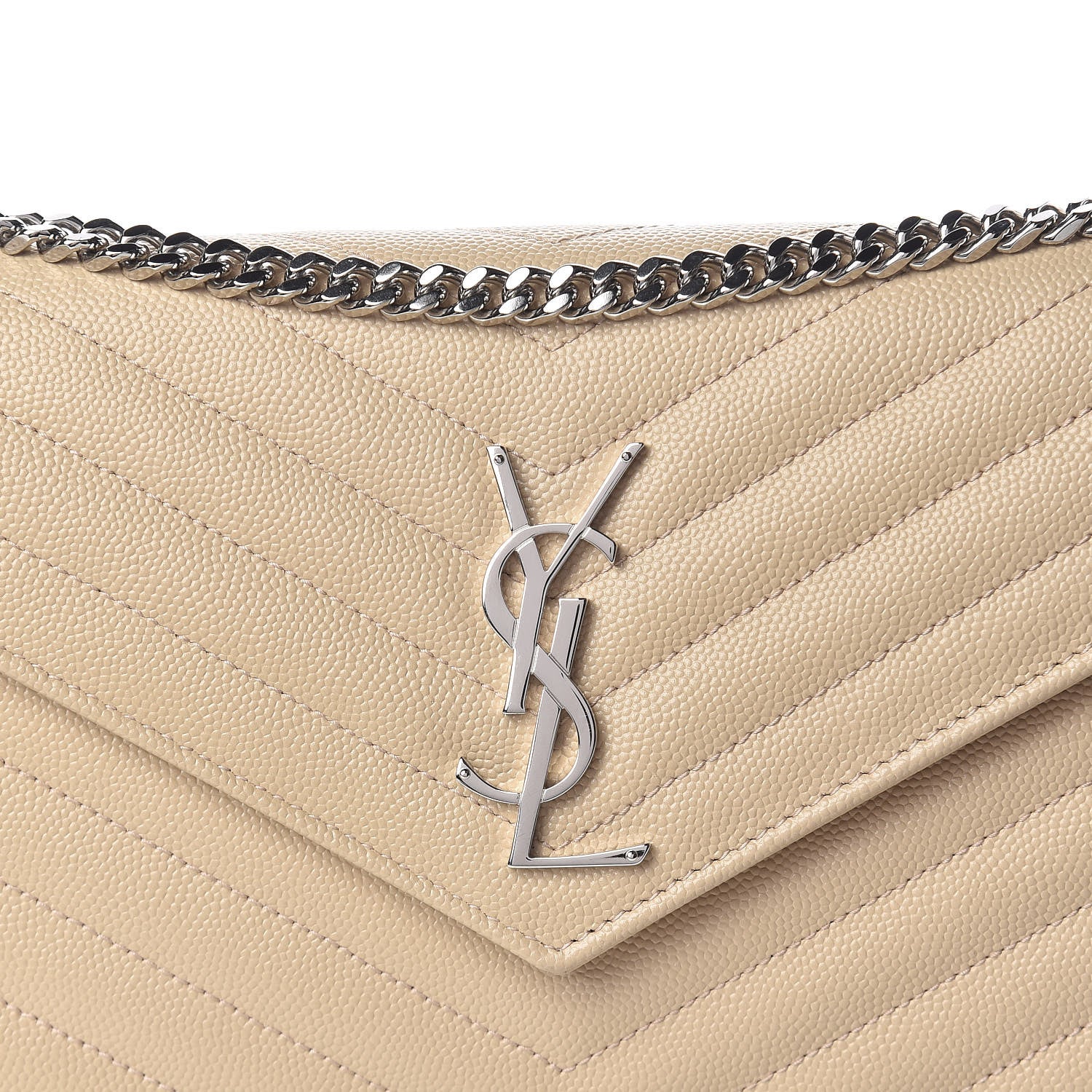 Saint Laurent Grain De Poudre Matelasse Chevron Monogram Chain Wallet Nude Powder 10 of 10