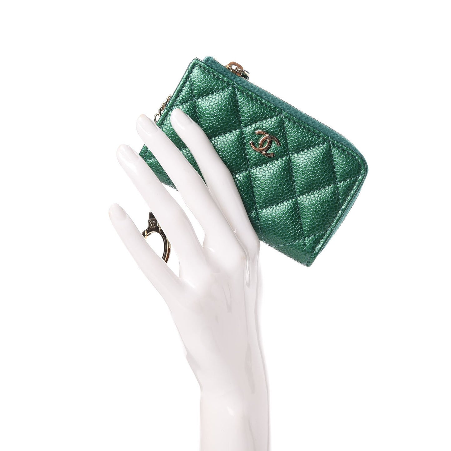Metallic Caviar Quilted Key Holder Case Green
