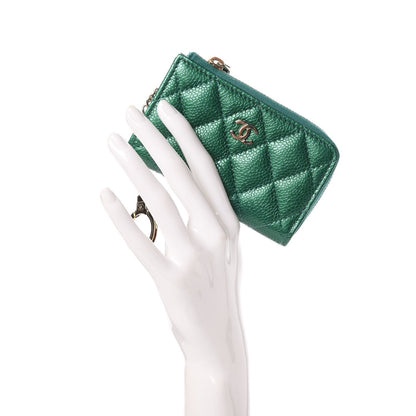 Chanel Metallic Caviar Quilted Key Holder Case Green 2 of 8