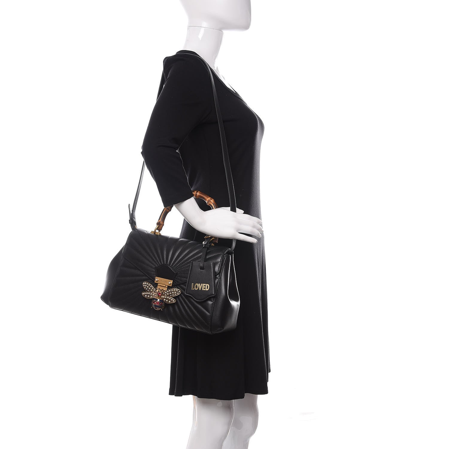 Gucci Calfskin Bamboo Trapuntata Queen Margaret Top Handle Bag Black 2 of 13