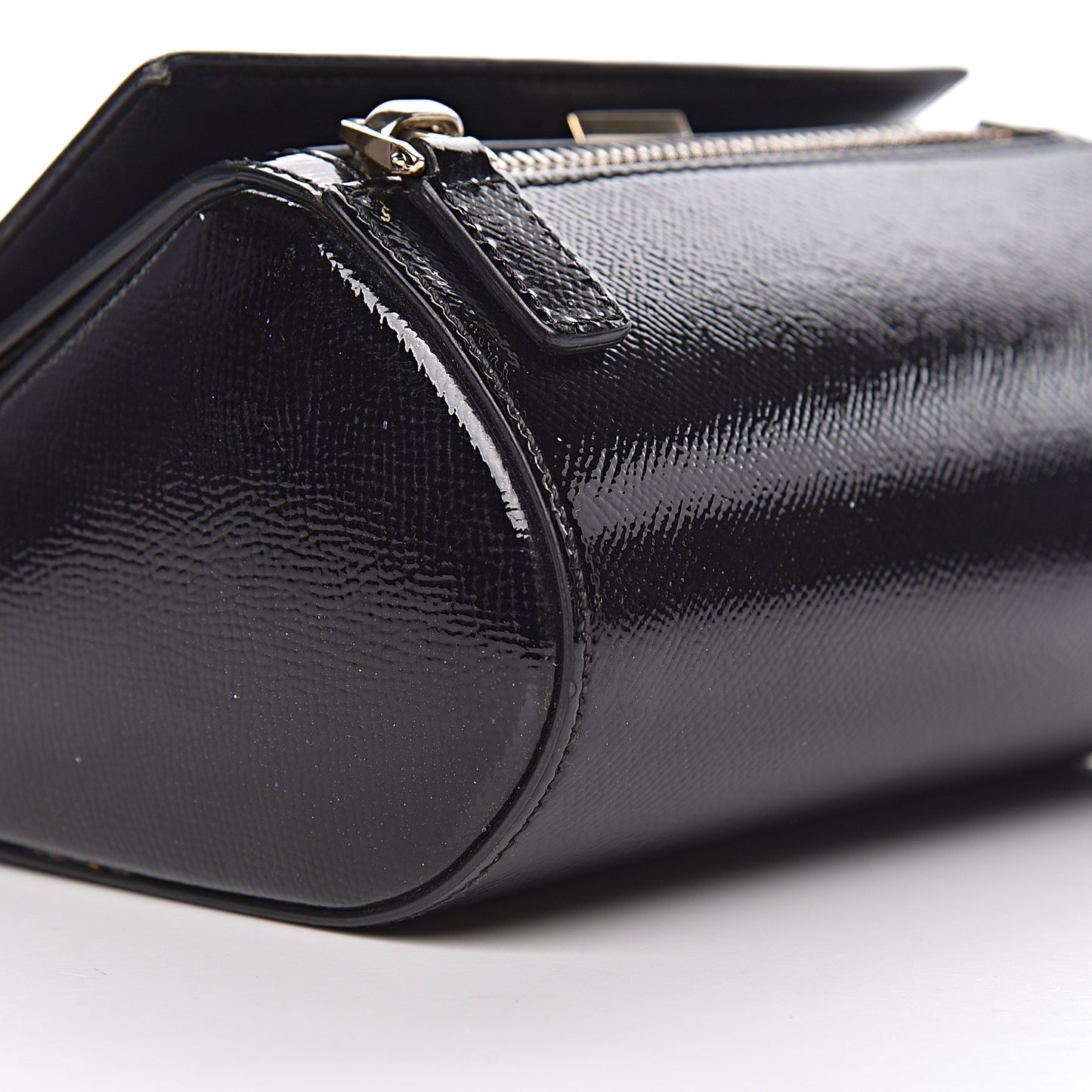 Textured Patent Calfskin Mini Pandora Box Crossbody Bag Black