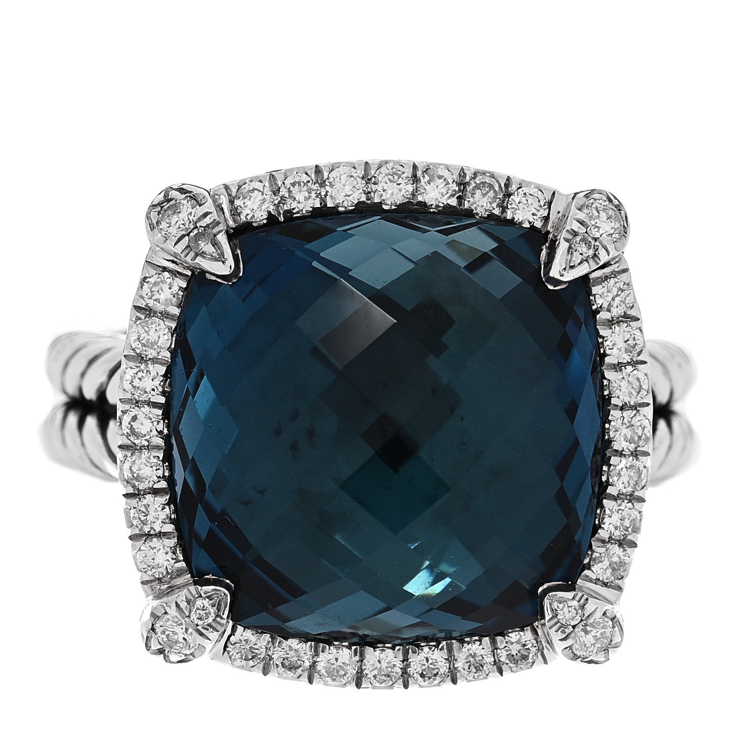David Yurman Sterling Silver Diamond Hampton Blue Topaz 14mm Chatelaine Pave Bezel Ring 51 5.75 1 of 5