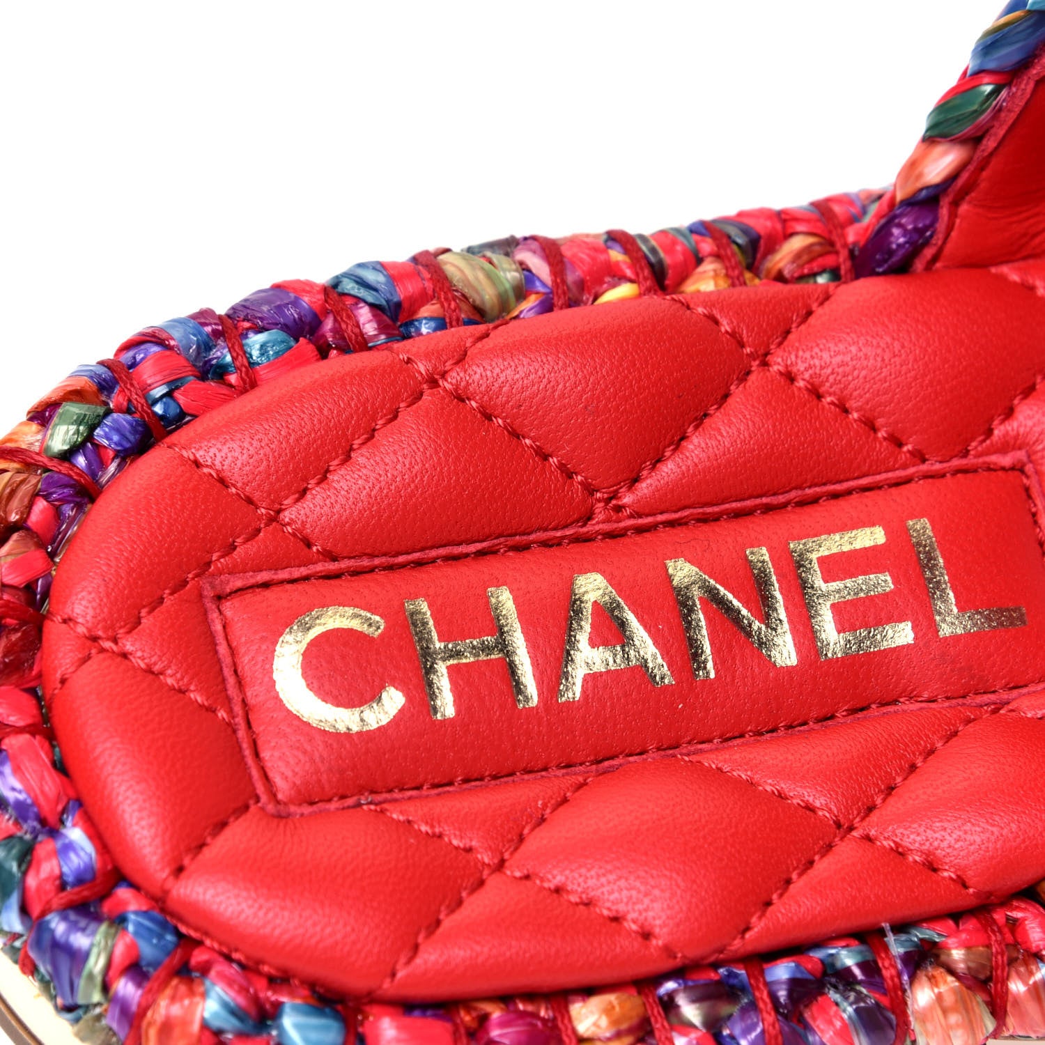 Chanel Raffia Lambskin Woven Chain CC Toe Ring Sandals 36.5 Red Multicolor 9 of 10