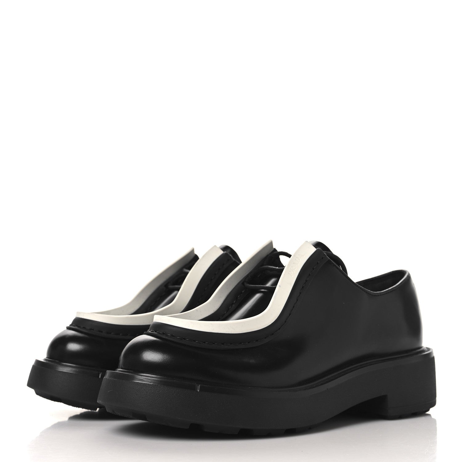 Prada Spazzolato Rois Monolith 55mm Derby Loafers 37.5 Black White 4 of 9