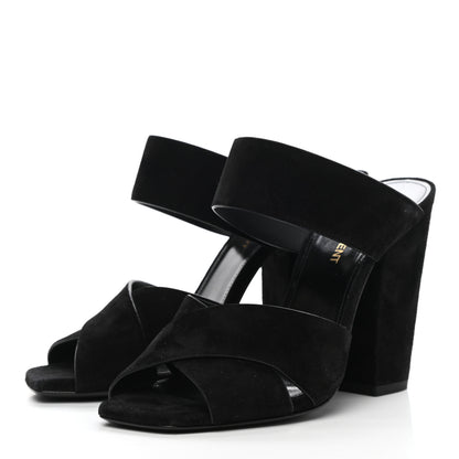 Saint Laurent Suede Oak Mule Sandals 37 Black 3 of 9