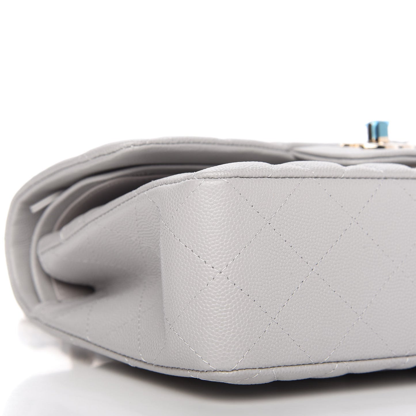 Caviar Quilted Small Double Flap Grey