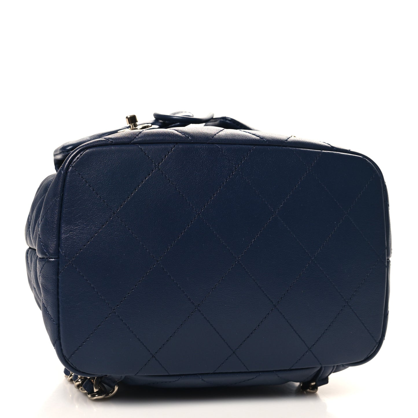 Lambskin Quilted Double Pocket Drawstring Backpack Navy