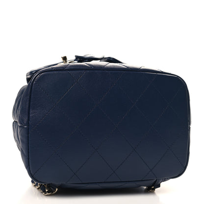Chanel Lambskin Quilted Double Pocket Drawstring Backpack Navy 3 of 9