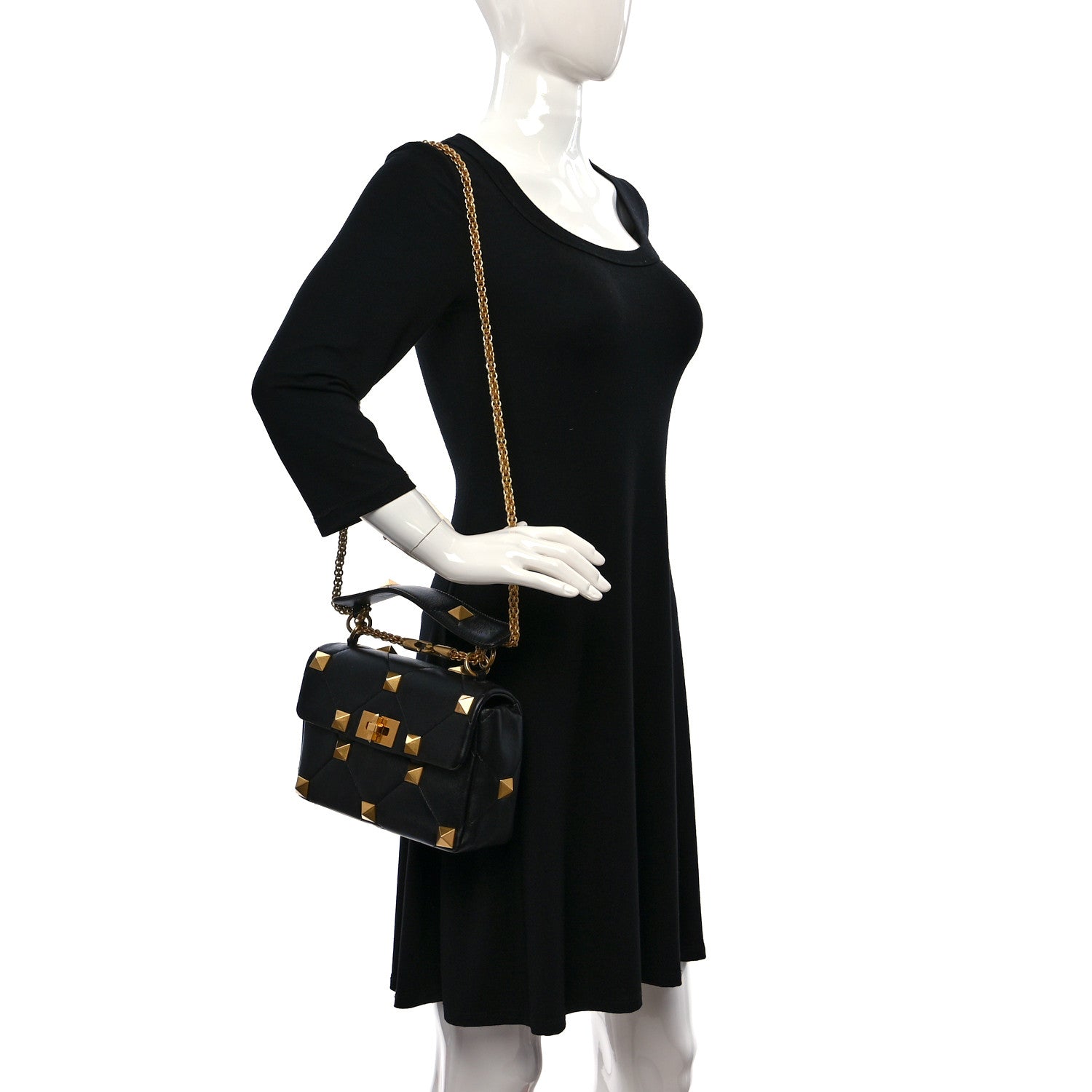 Valentino Garavani Nappa Medium Roman Stud Shoulder Bag Black 2 of 8