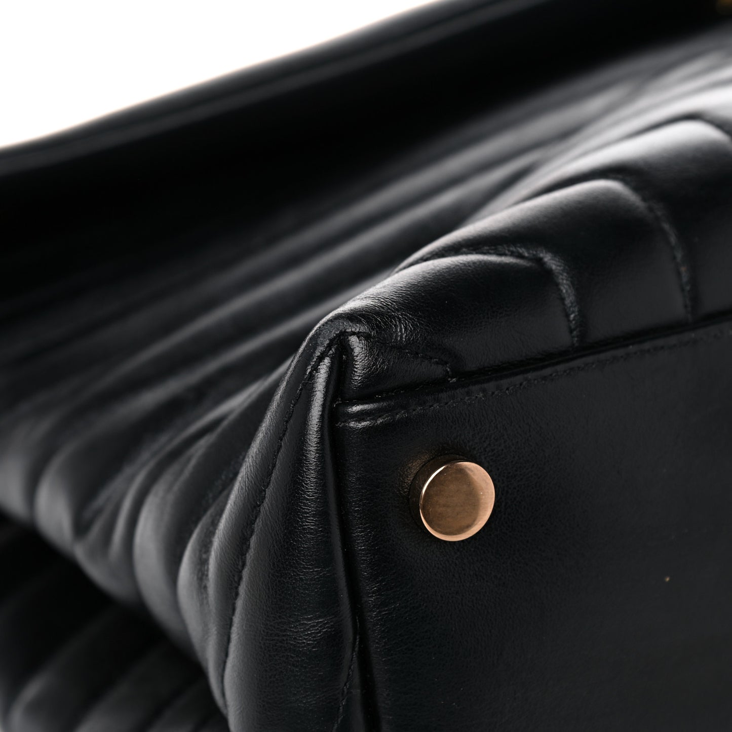 Calfskin Y Quilted Monogram Large Loulou Chain Satchel Black