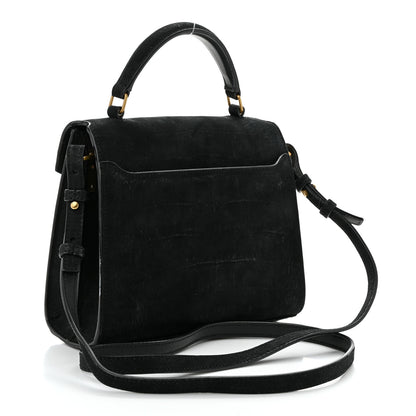 Saint Laurent Nubuk Crocodile Embossed Mini Classic Monogram Cassandra Top Handle Black 3 of 11