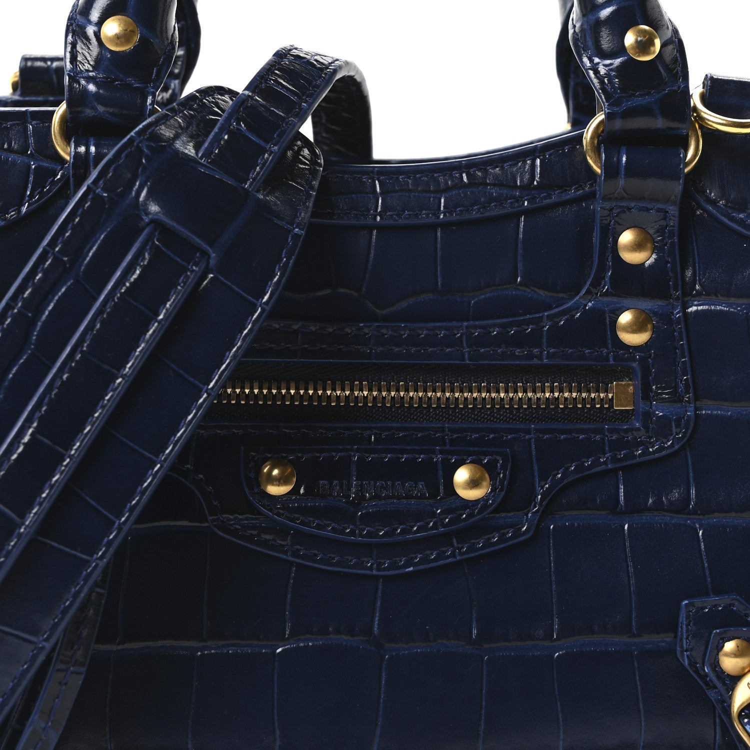 Balenciaga Shiny Supple Calfskin Crocodile Embossed Neo Classic