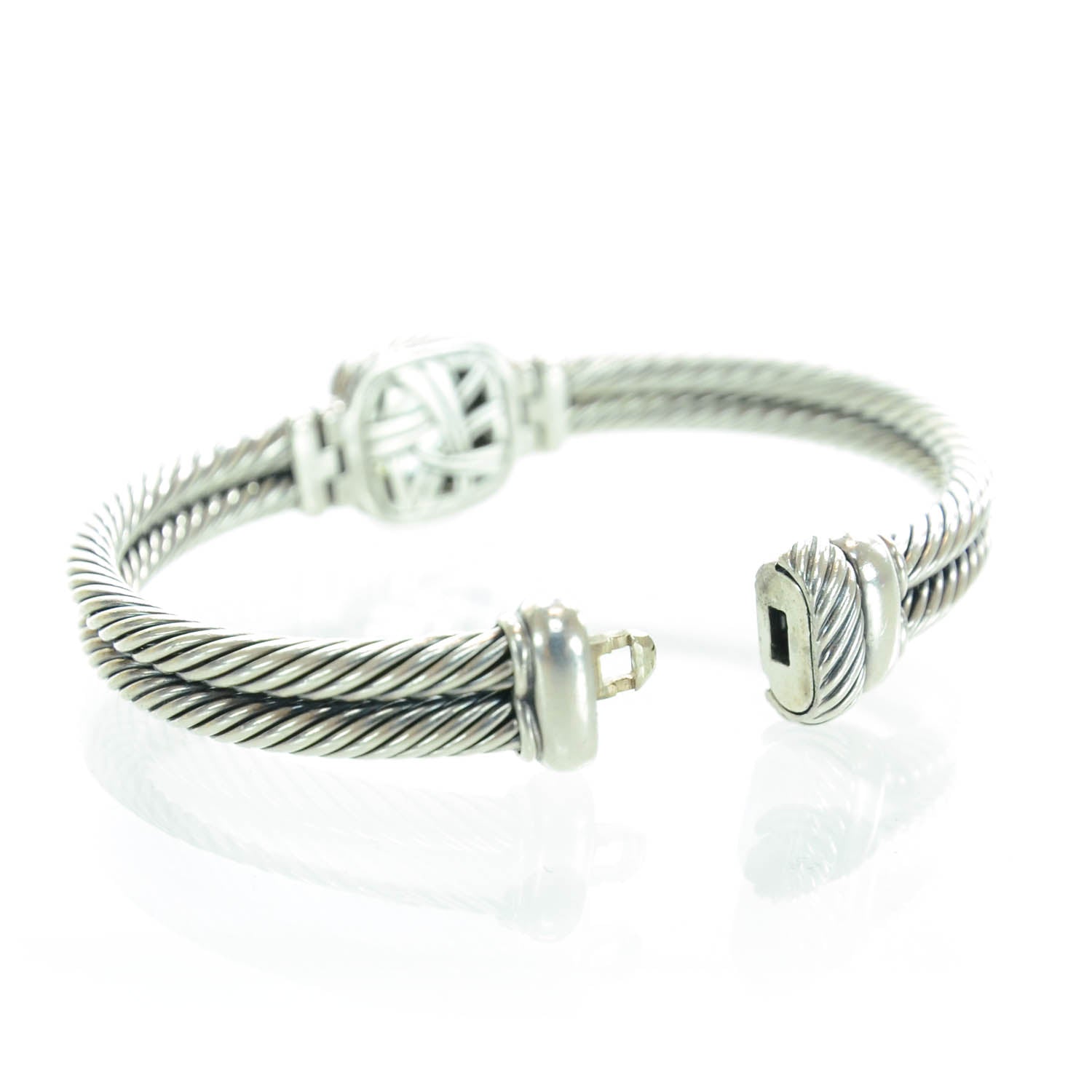 David Yurman Sterling Silver Diamond Prasiolite 10mm Albion Cable Bracelet 4 of 6