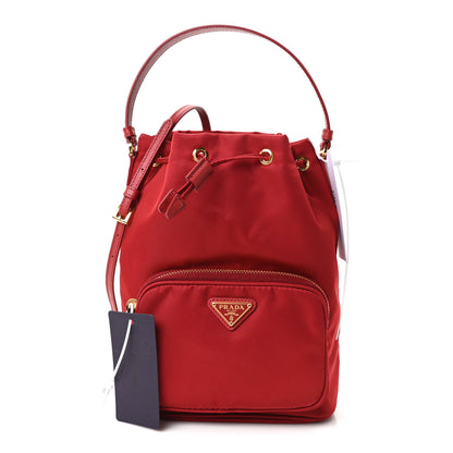 Prada Nylon Vela Saffiano Mini Bucket Crossbody Bag Fuoco 2 of 10