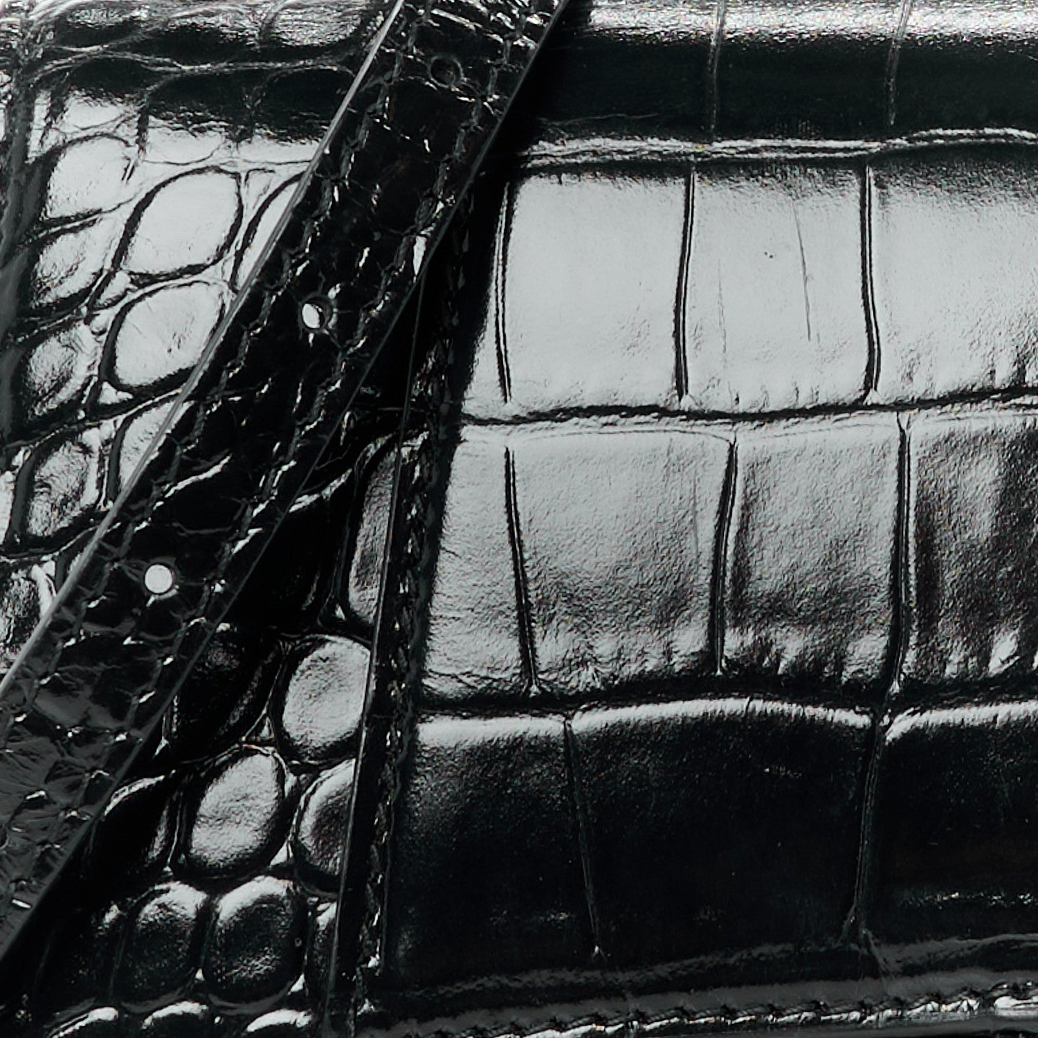 Balenciaga Shiny Calfskin Crocodile Embossed Small Hourglass Top Handle Bag Black 11 of 13